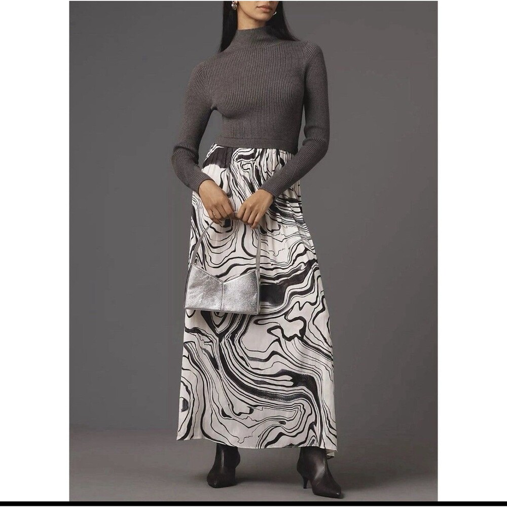 Anthropologie Gray White Thea Twofer Sweater Maxi Dress Size XS - Picture 1 of 12